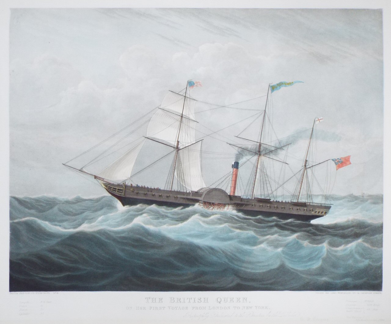 Aquatint - The British Queen, on her First Voyage from London to New York.